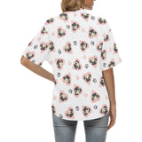 Cute pugs pink heart paw pattern Women's All Over Print Hawaiian Shirt