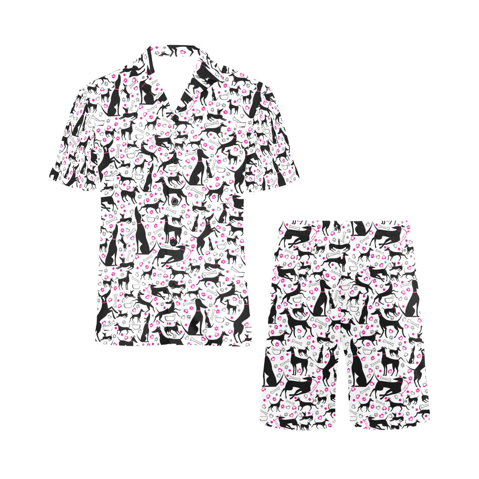 Greyhound Pattern Print Design 02 Men's V-Neck Short Pajama Set