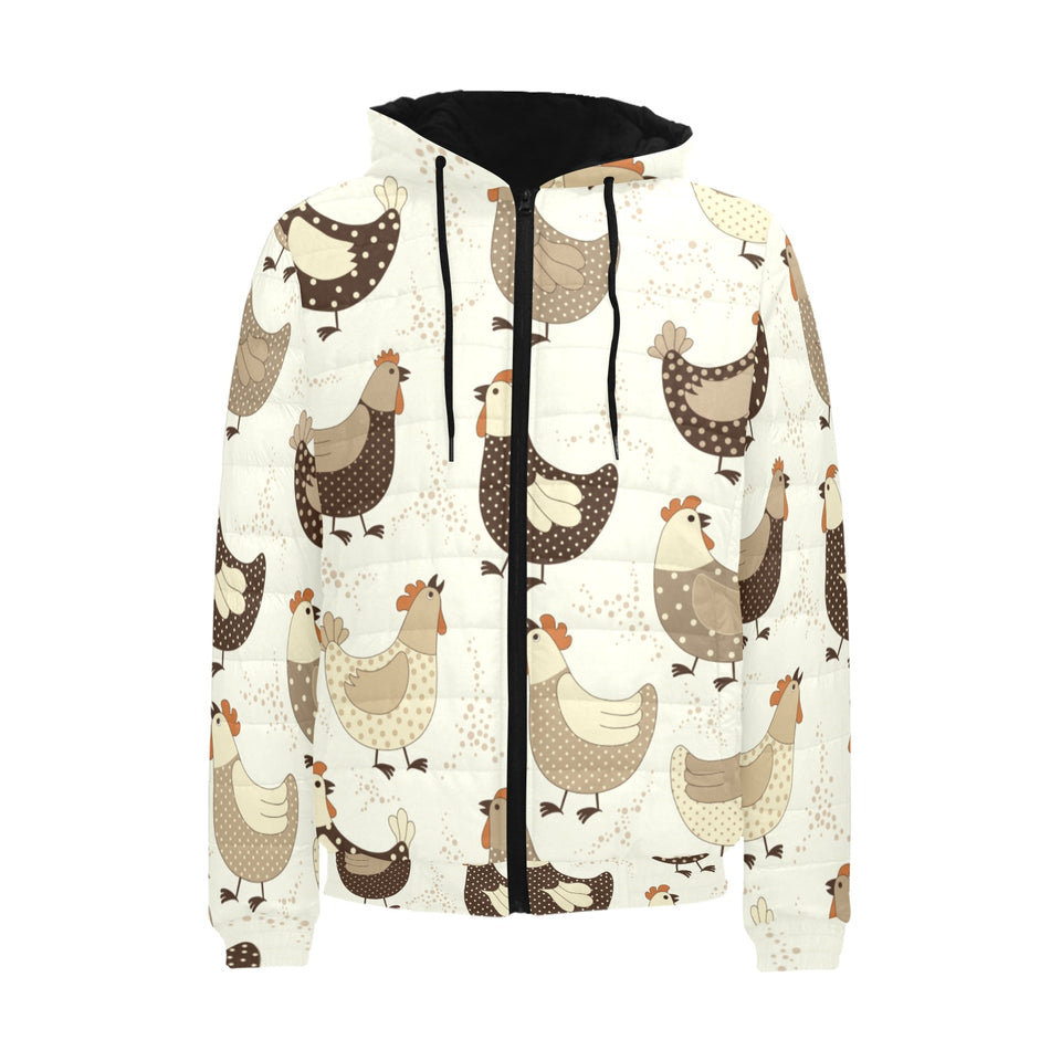 Cute rooster chicken cock Men's Padded Hooded Jacket