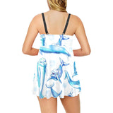 Watercolor dolphin pattern Chest Sexy Pleated Two Piece Swim Dress