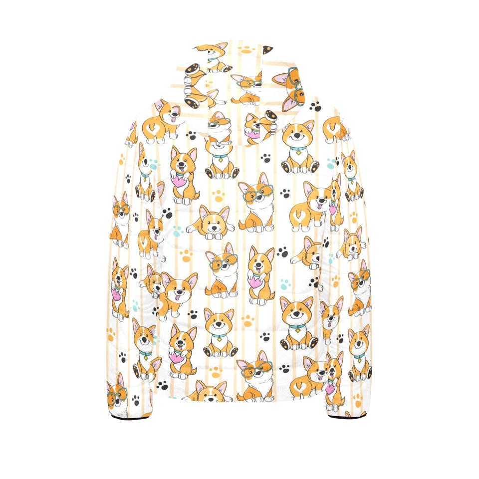 Cute dog corgi striped background pattern Kids' Boys' Girls' Padded Hooded Jacket