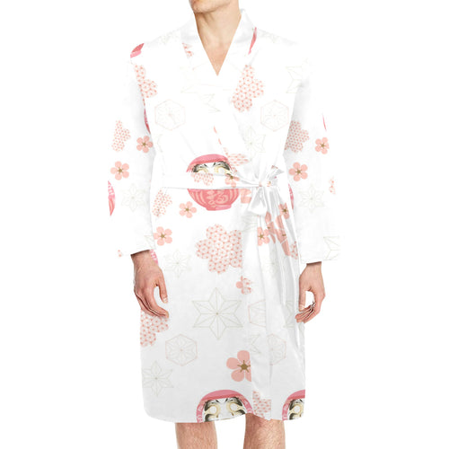 Daruma japanese wooden doll cherry blossom flower Men's Long Sleeve Belted Night Robe