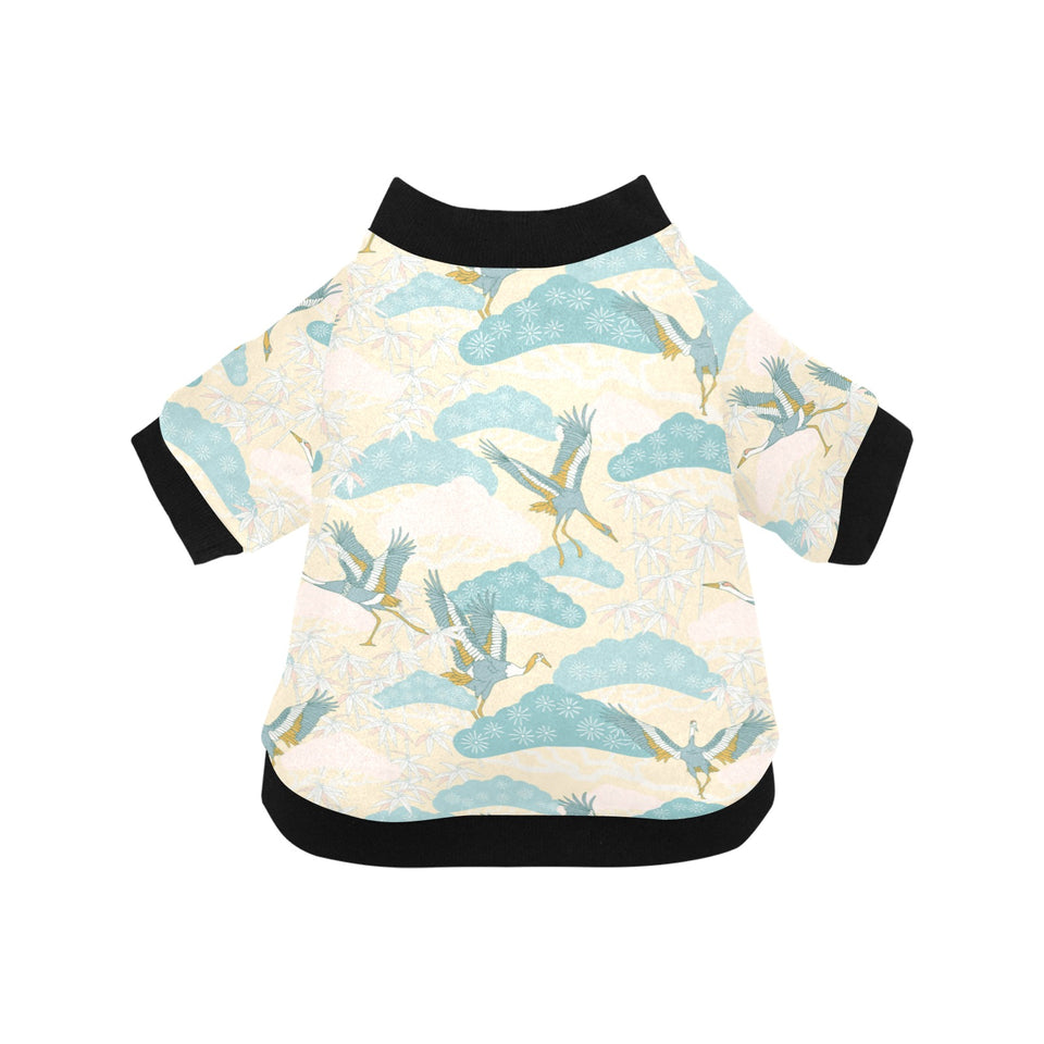 Bonsai bamboo stork japanese pattern cream theme All Over Print Pet Dog Round Neck Fuzzy Shirt