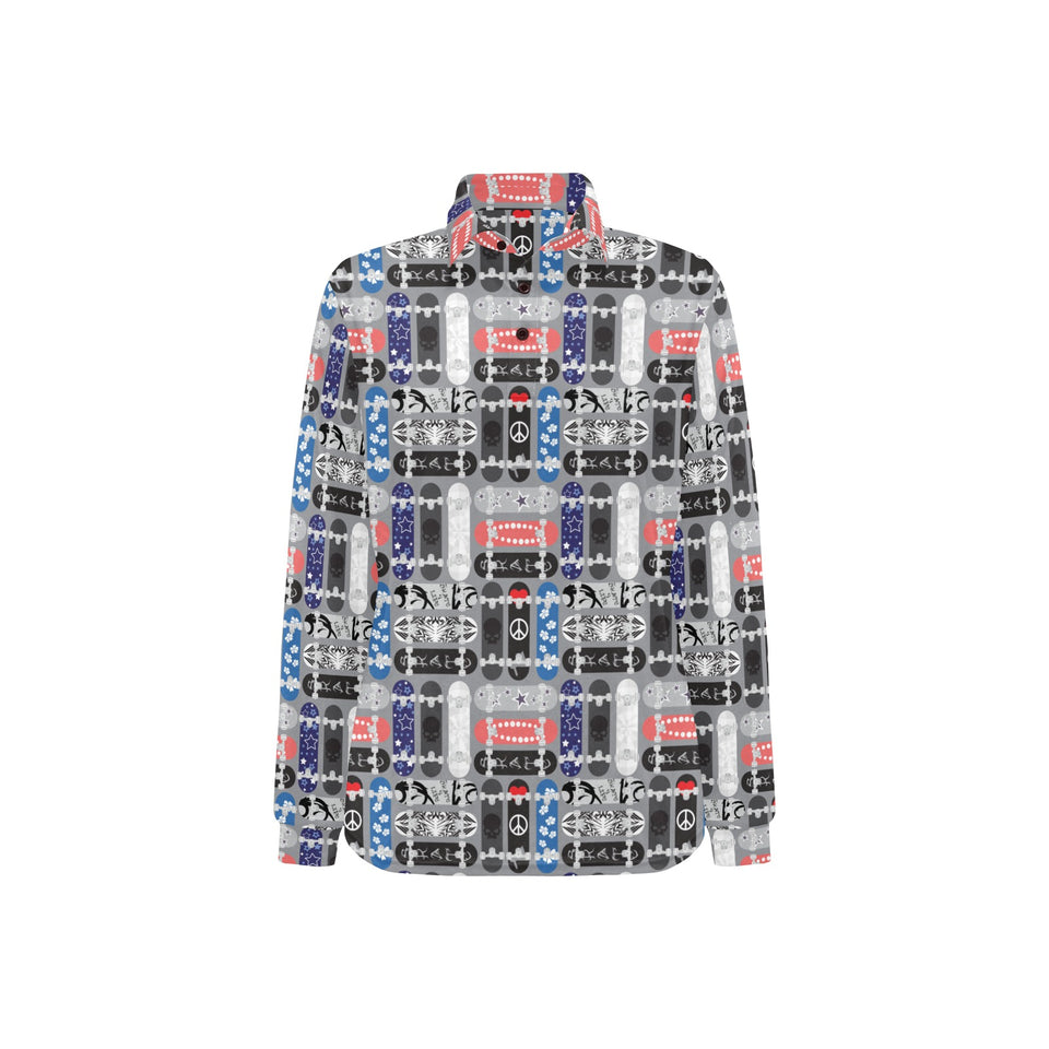 Skate Board Pattern Print Design 04 Women's Long Sleeve Polo Shirt