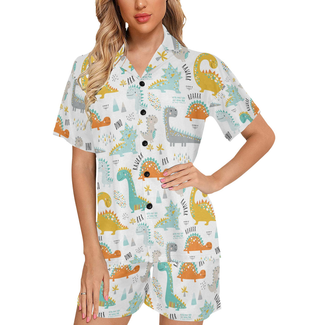 Cute funny kids dinosaurs pattern Women's V-Neck Short Pajama Set