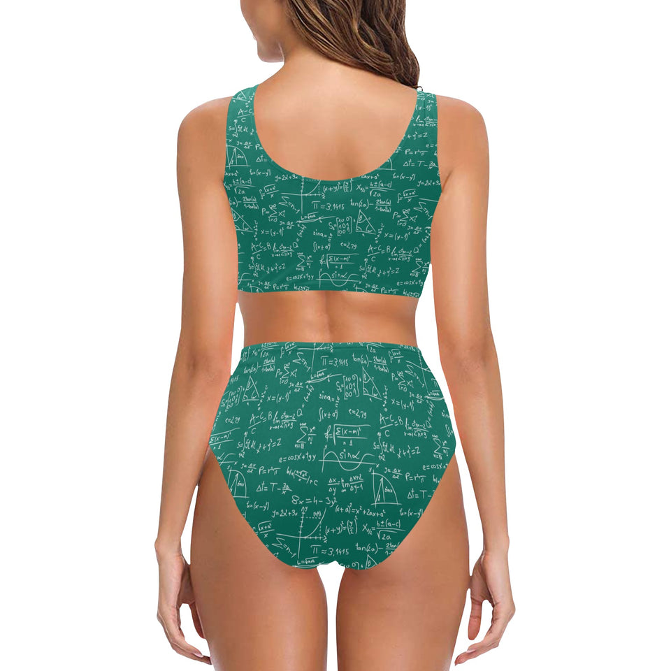 Math Pattern Print Design 01 Chest Bowknot High Waisted Bikini Swimsuit