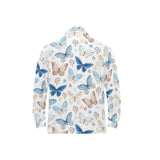 blue butterfly pattern Men's Long Sleeve Polo Shirt