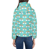 Rainbow pattern green background Women's Padded Hooded Jacket