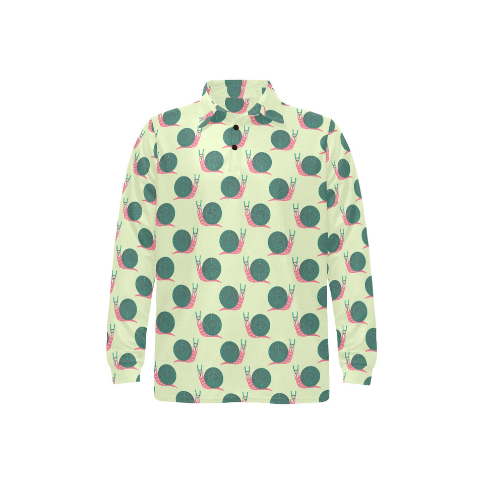 Snail Pattern Print Design 04 Men's Long Sleeve Polo Shirt
