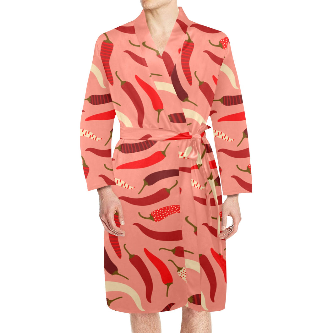 Beautiful Chili peppers pattern Men's Long Sleeve Belted Night Robe