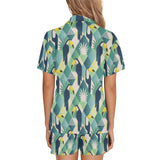 Toucan tropical leaves design pattern Women's V-Neck Short Pajama Set