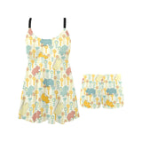 Hippopotamus Pattern Print Design 04 Chest Sexy Pleated Two Piece Swim Dress