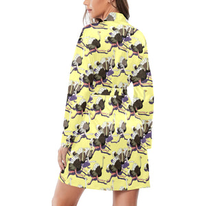 Ostrich Pattern Print Design 04 Women's Long Sleeve Belted Night Robe