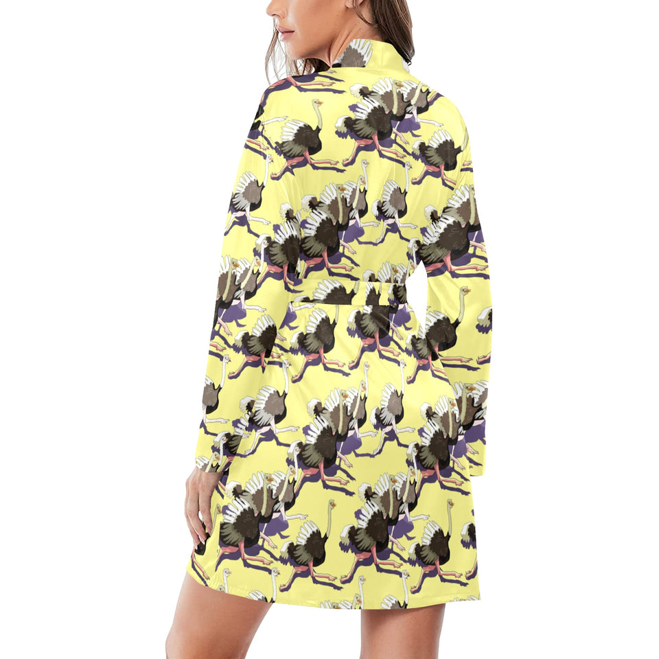 Ostrich Pattern Print Design 04 Women's Long Sleeve Belted Night Robe