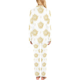 Gold Ornamental lotue waterlily symbol pattern Women's Long Pajama Set