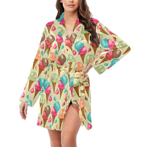 Colorful ice cream pattern Women's Long Sleeve Belted Night Robe