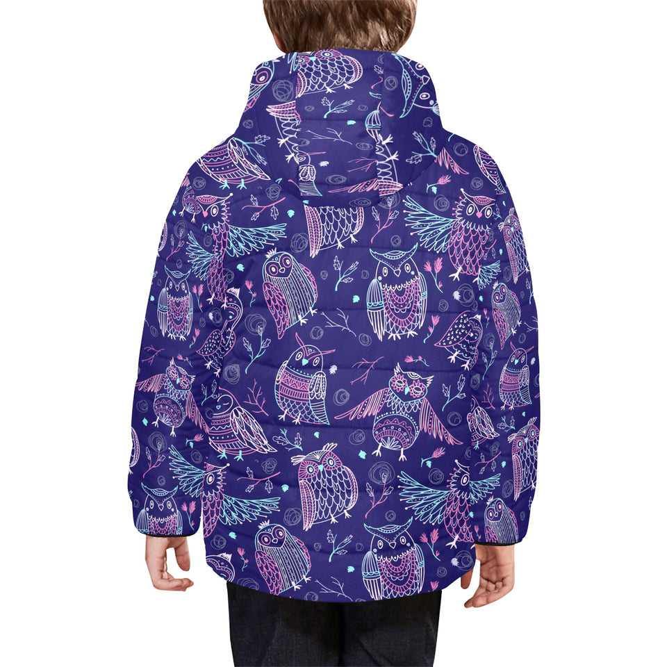 Cute owls pattern boho style ornament Kids' Boys' Girls' Padded Hooded Jacket