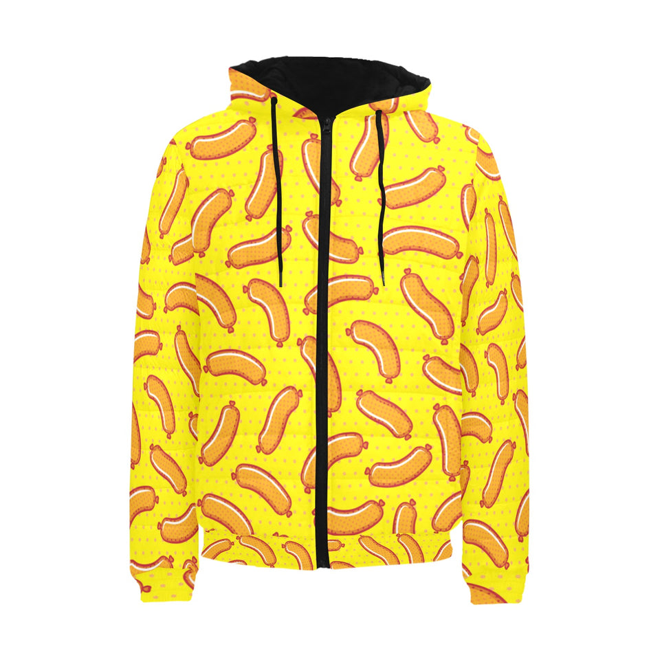 Sausage Pattern Print Design 01 Men's Padded Hooded Jacket