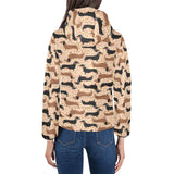 Dachshund floral background Women's Padded Hooded Jacket