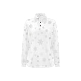 Snowflake pattern white background Women's Long Sleeve Polo Shirt