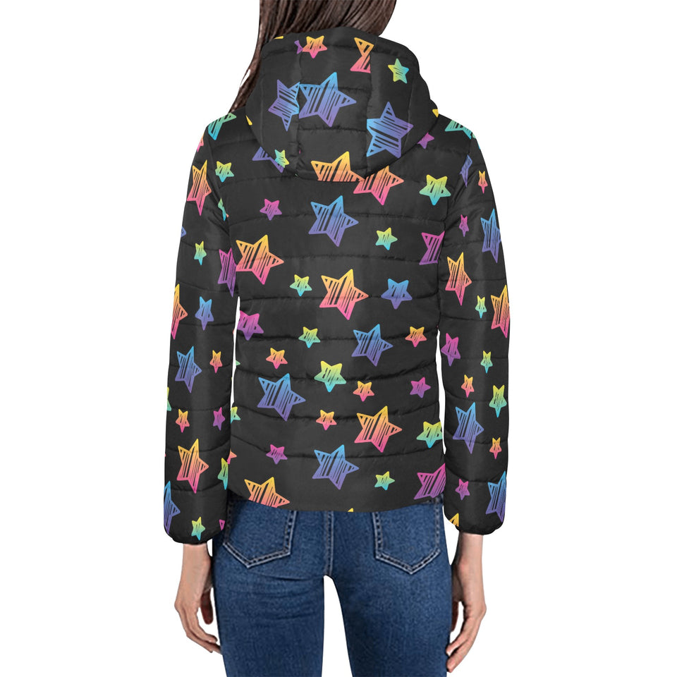 Colorful star pattern Women's Padded Hooded Jacket