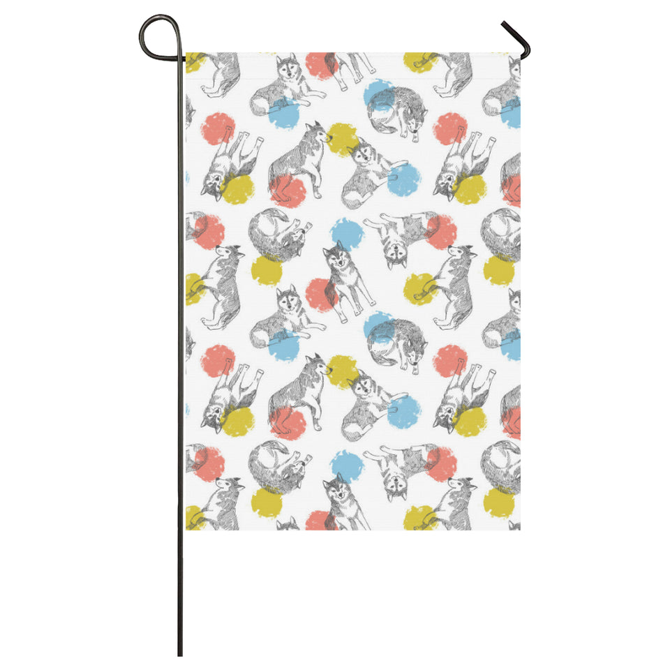 Siberian husky and colorful circle pattern House Flag Garden Flag