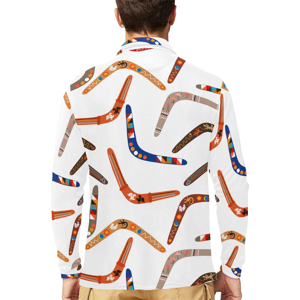 Boomerang Australian aboriginal ornament pattern Men's Long Sleeve Polo Shirt