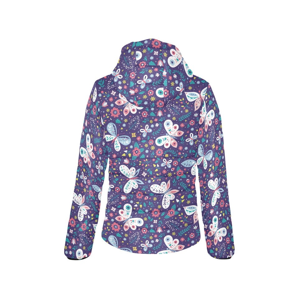 Colorful butterfly flower pattern.eps Women's Padded Hooded Jacket