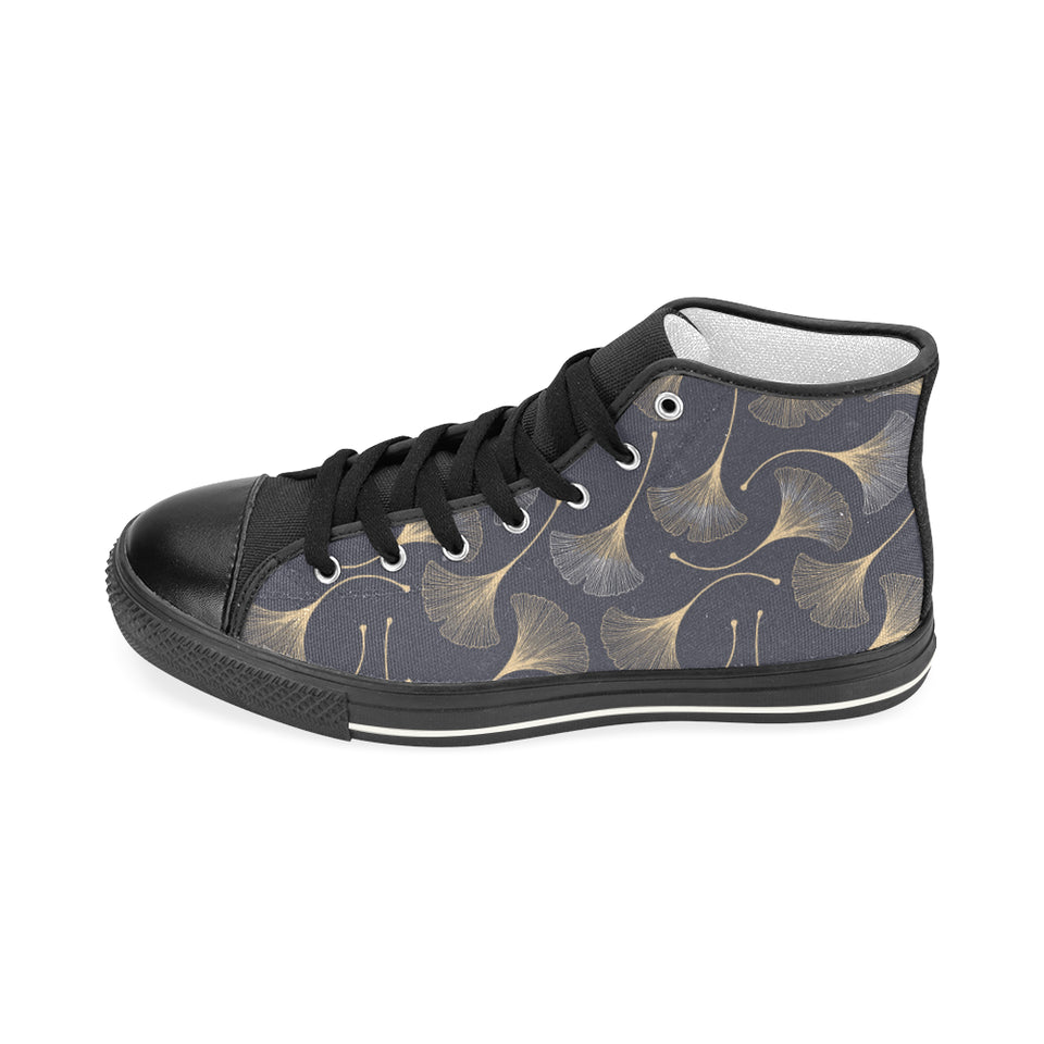 Gold ginkgo leaves Women's High Top Canvas Shoes Black