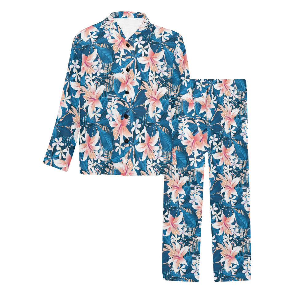 Hibiscus Pattern Print Design 02 Men's Long Pajama Set