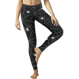 Spider web design pattern Black background white c Women's Legging Fulfilled In US