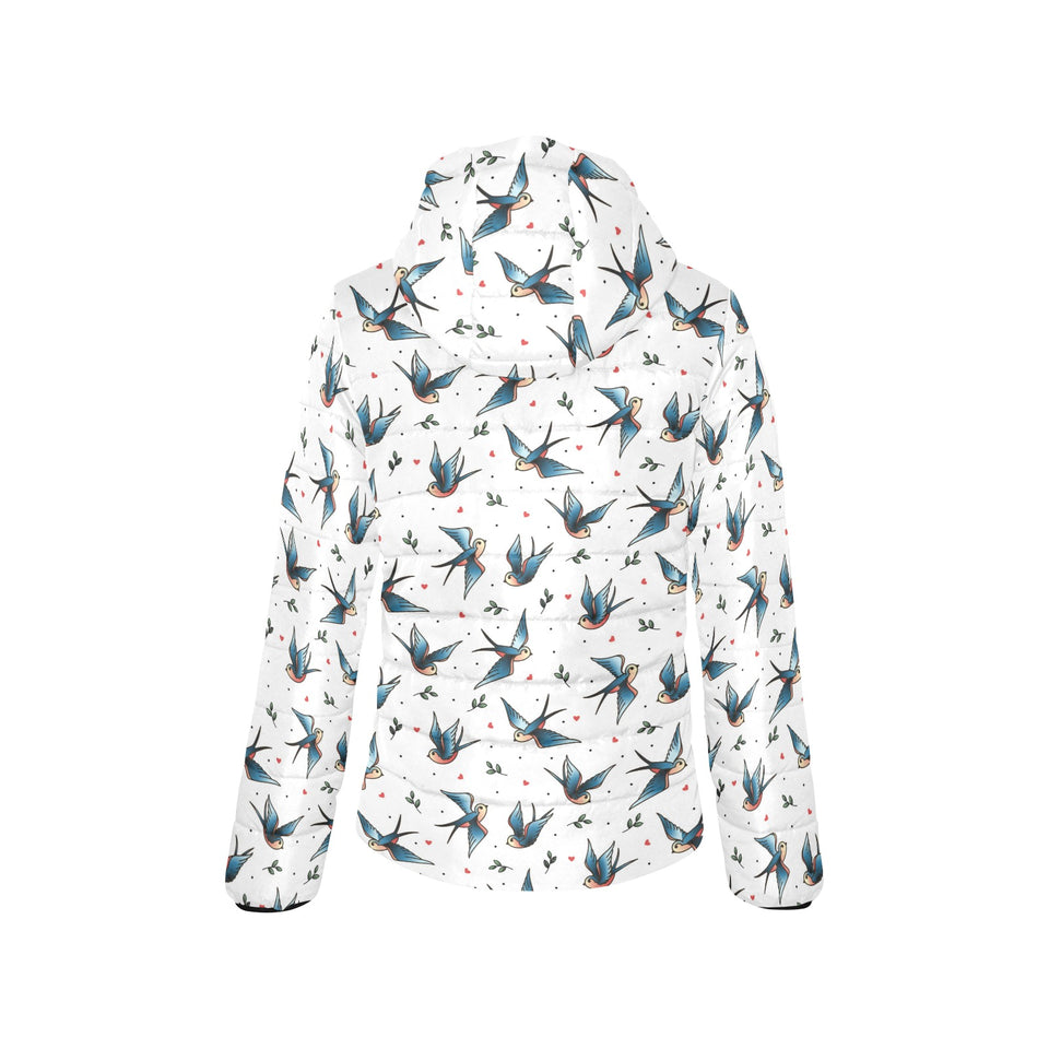 Swallow Pattern Print Design 04 Women's Padded Hooded Jacket