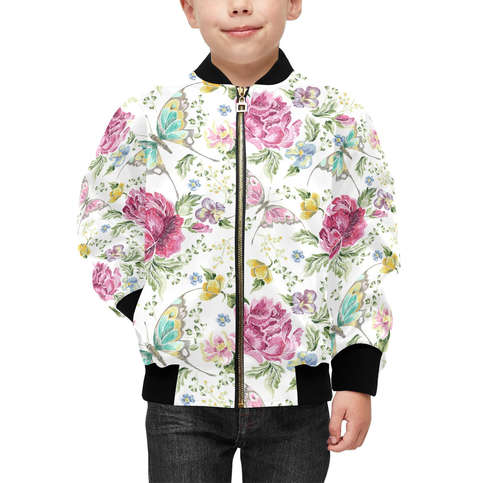 Hand drawn butterfly rose Kids' Boys' Girls' Bomber Jacket