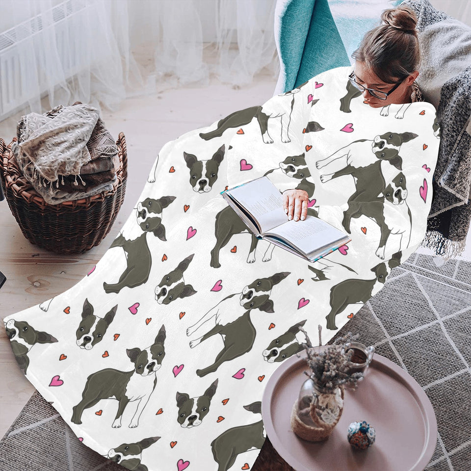 Boston terrier dog hearts vector pattern Blanket Robe with Sleeves