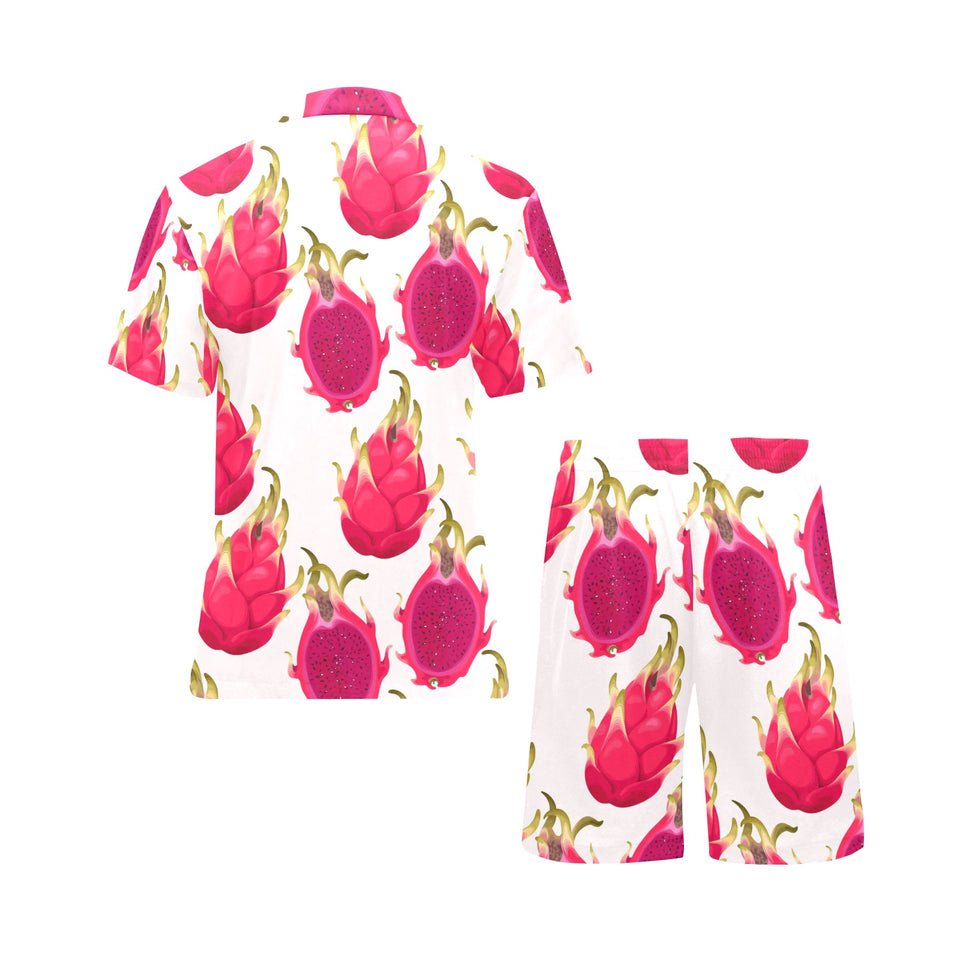 dragon fruits design pattern Men's V-Neck Short Pajama Set