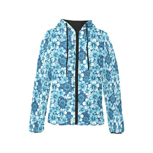 Hibiscus Pattern Print Design 03 Women's Padded Hooded Jacket