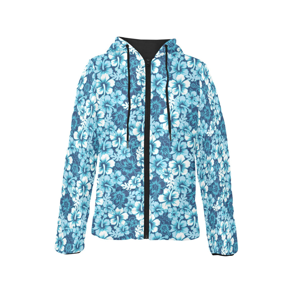 Hibiscus Pattern Print Design 03 Women's Padded Hooded Jacket