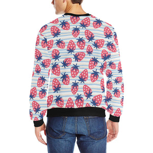 Strawberry pattern blue lines background Men's Crew Neck Sweatshirt