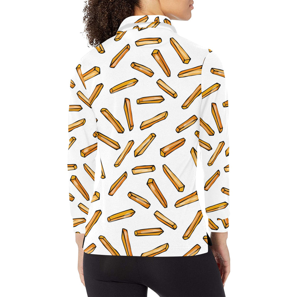 French fries potato pattern Women's Long Sleeve Polo Shirt