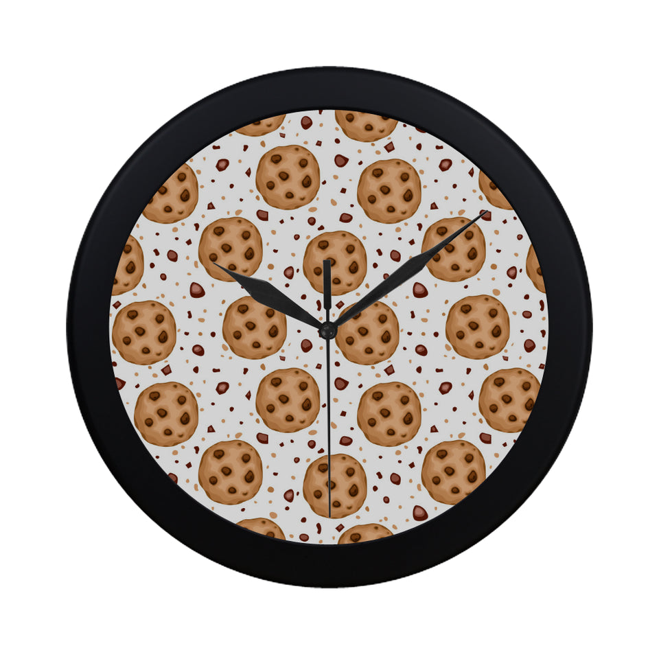 chocolate chip cookie pattern Elegant Black Wall Clock