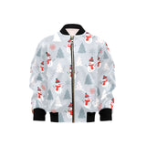 Snowman christmas tree snow gray background Kids' Boys' Girls' Bomber Jacket