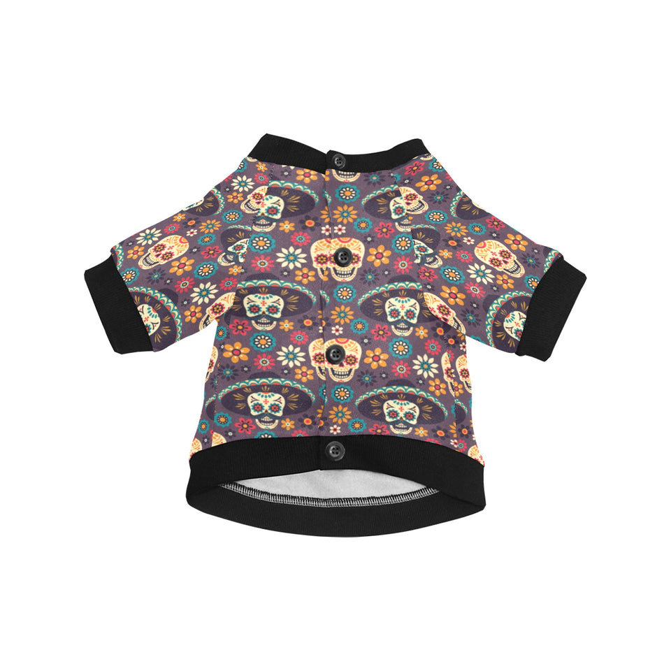 Sugar skulls flower maxican pattern All Over Print Pet Dog Round Neck Fuzzy Shirt