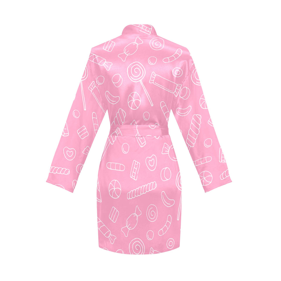 Sweet candy pink background Women's Long Sleeve Belted Night Robe