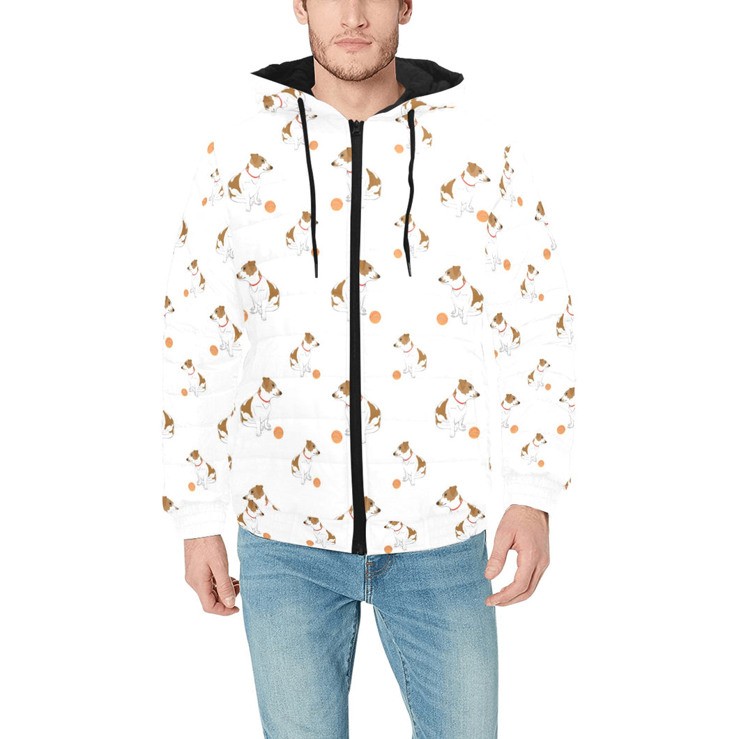 Jack Russel Pattern Print Design 05 Men's Padded Hooded Jacket