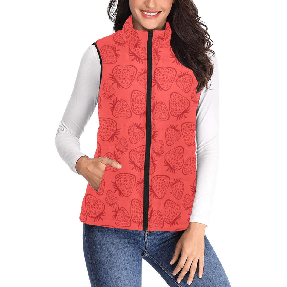 strawberry pattern red background Women's Padded Vest