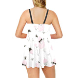 Poodle dog rose cake pattern Chest Sexy Pleated Two Piece Swim Dress