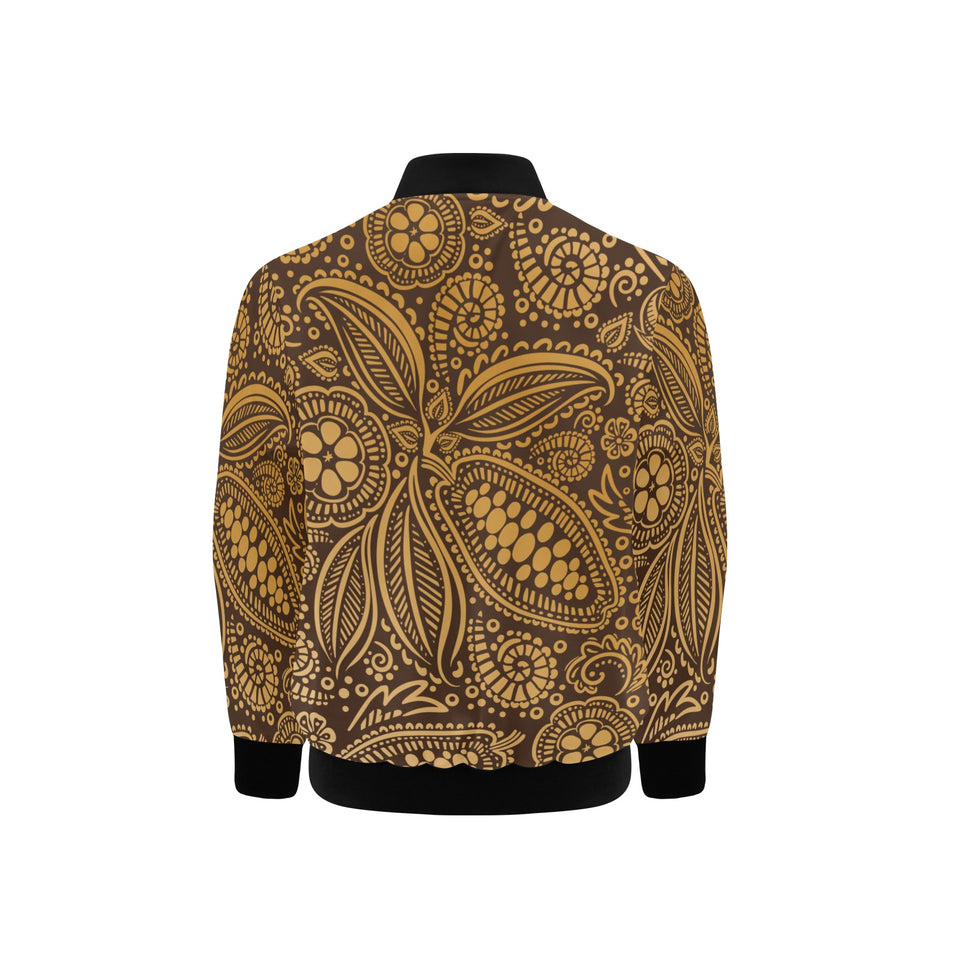 cacao beans tribal polynesian pattern background Kids' Boys' Girls' Bomber Jacket