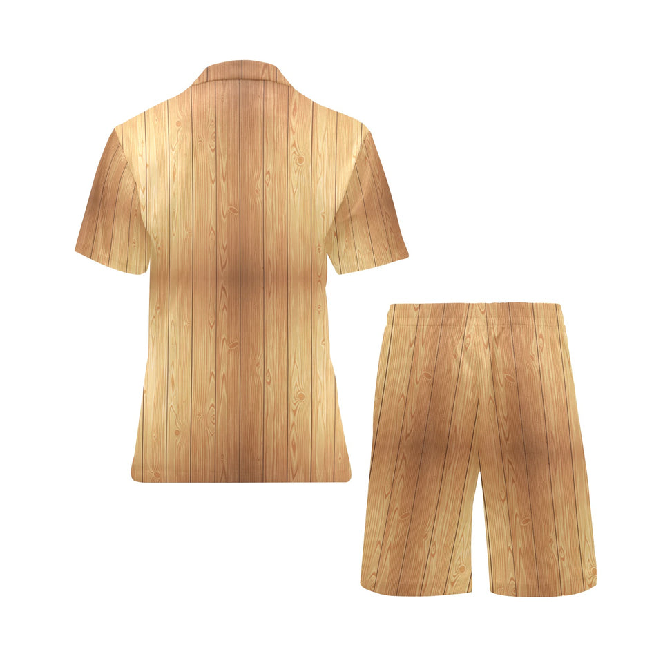 Wood Printed Pattern Print Design 05 Men's V-Neck Short Pajama Set