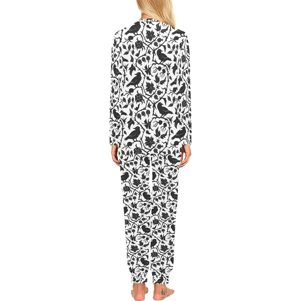 Crow dark floral pattern Women's All Over Print Pajama Set