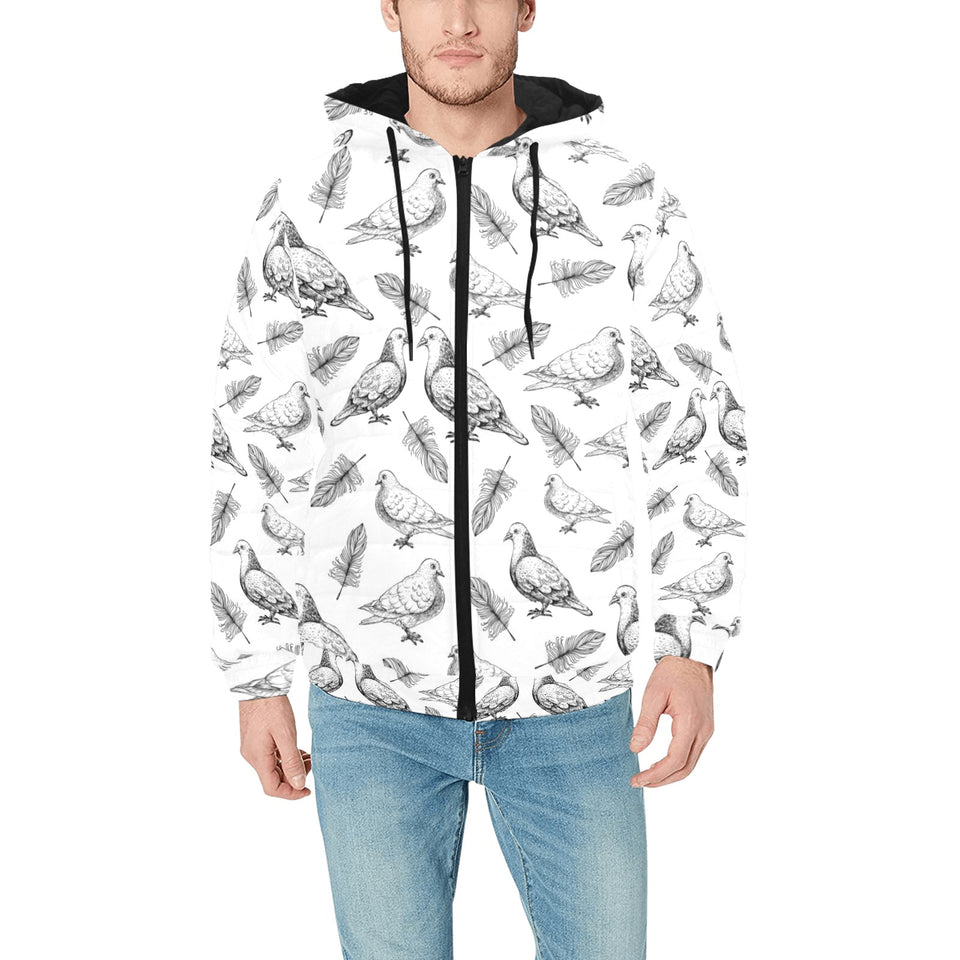 Pigeon Pattern Print Design 05 Men's Padded Hooded Jacket